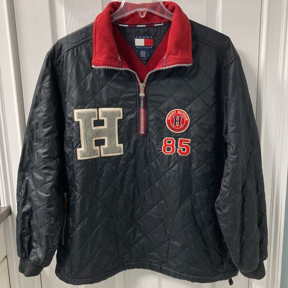 Vintage Tommy Hilfiger Quilted Varsity Jacket 1/2 Zip Size Large - Picture 1 of 10
